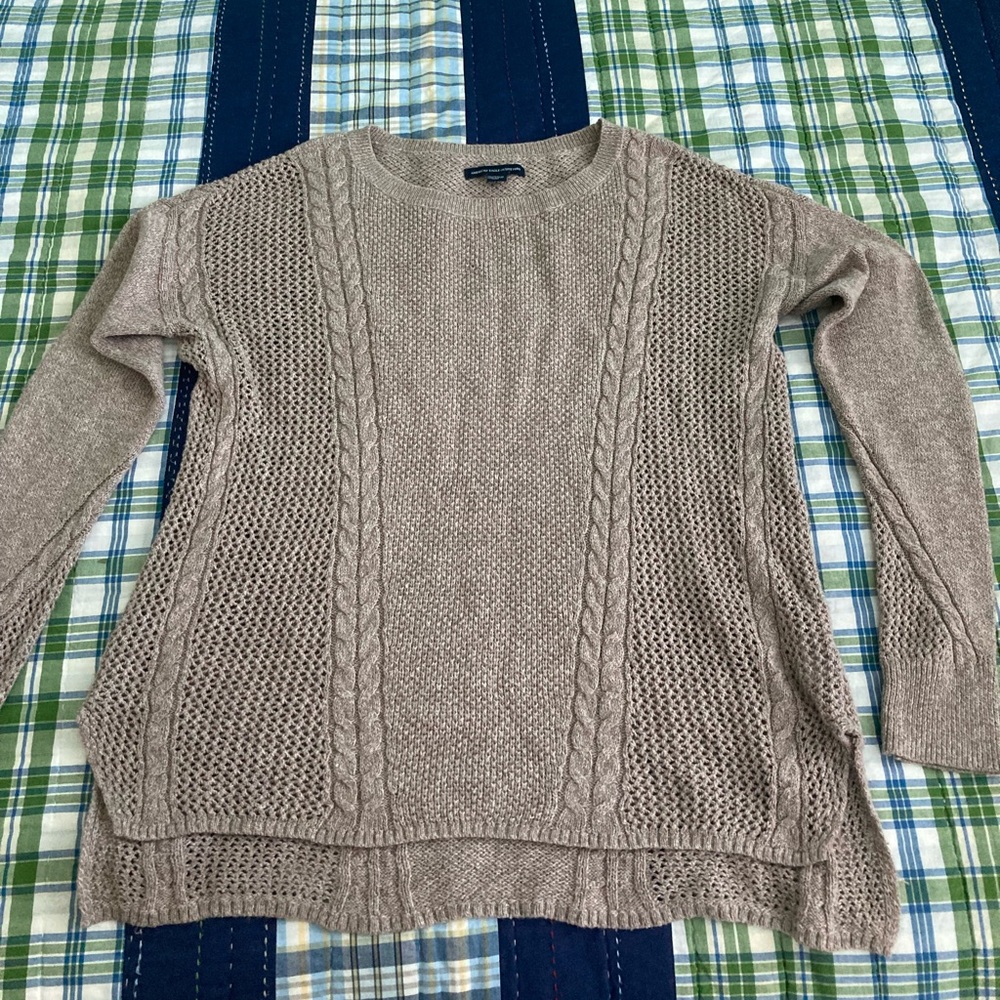 American Eagle Outfitters Beige Knit Sweater Boat Neck High Low